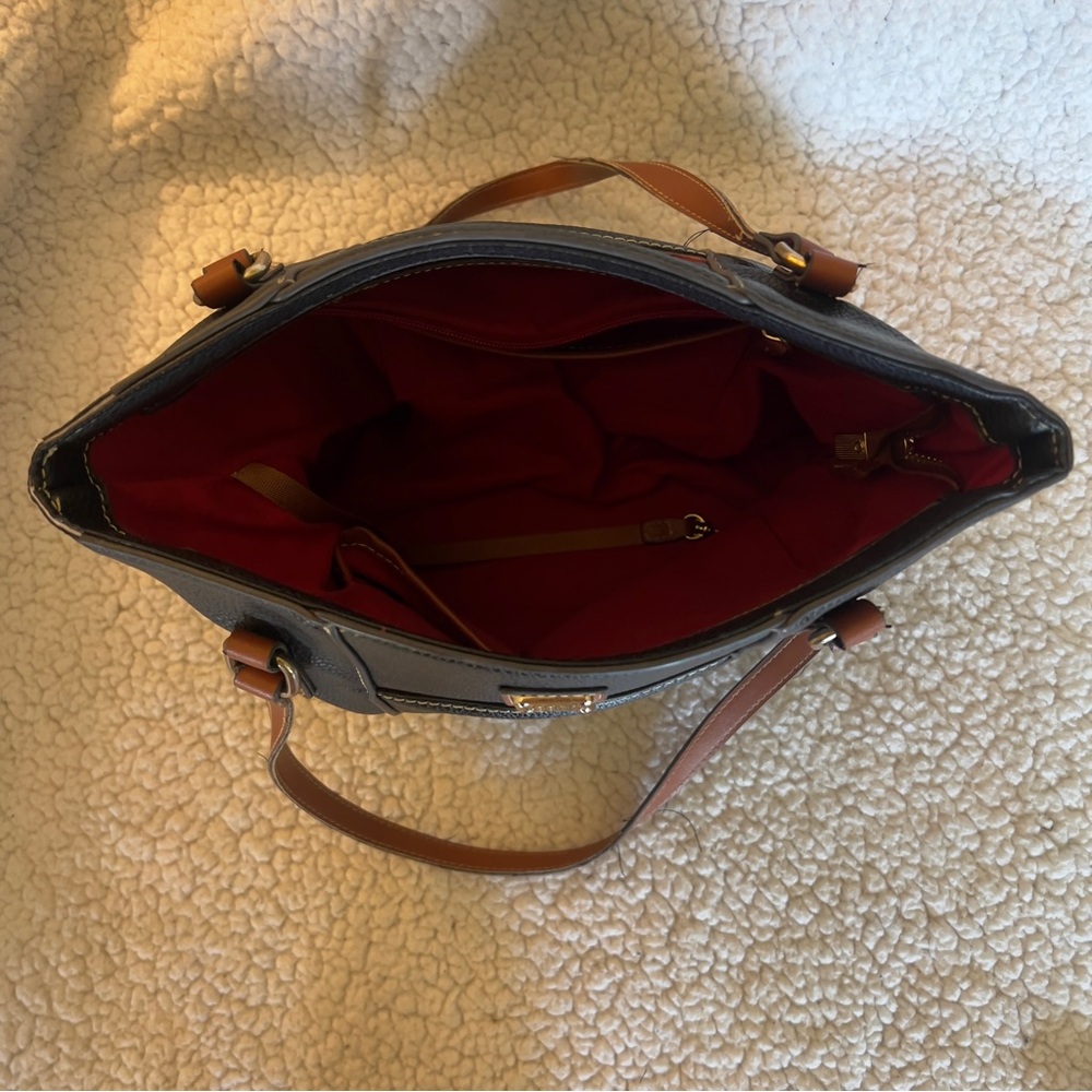 Dooney & Bourke Black and Brown Leather Tote with Gold Accents - Picture 3 of 4